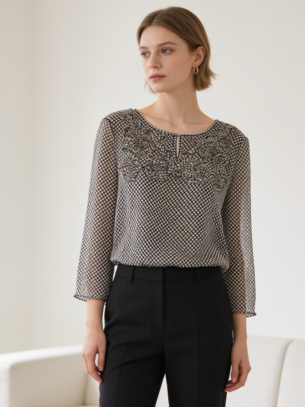 Max Edition Polka Dot Embellished Blouse Black & Pink Small